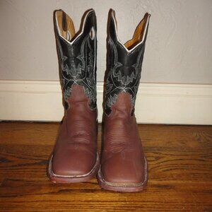 BONANZA Men's Brown & Black Leather Square Toe Western Boots Size 9